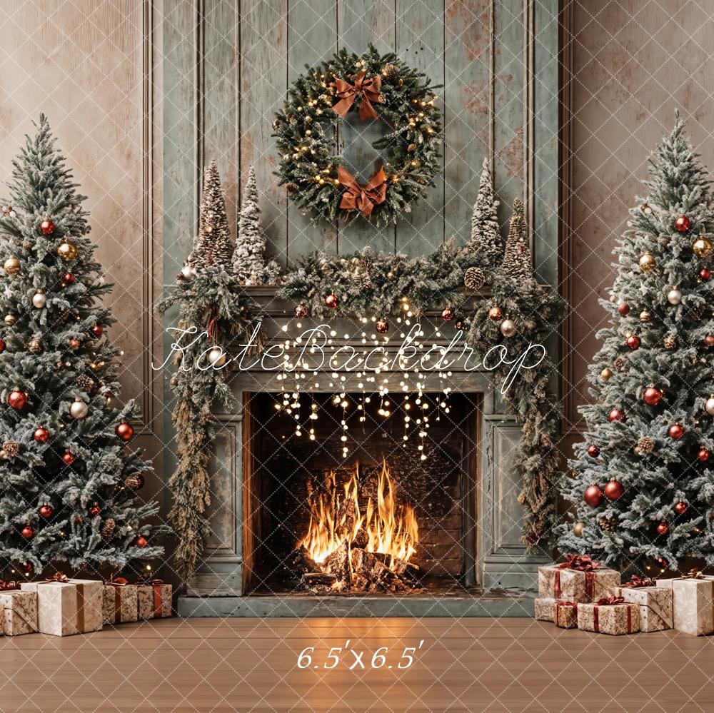 Kate Retro Christmas Tree Fireplace Backdrop Designed by Emetselch