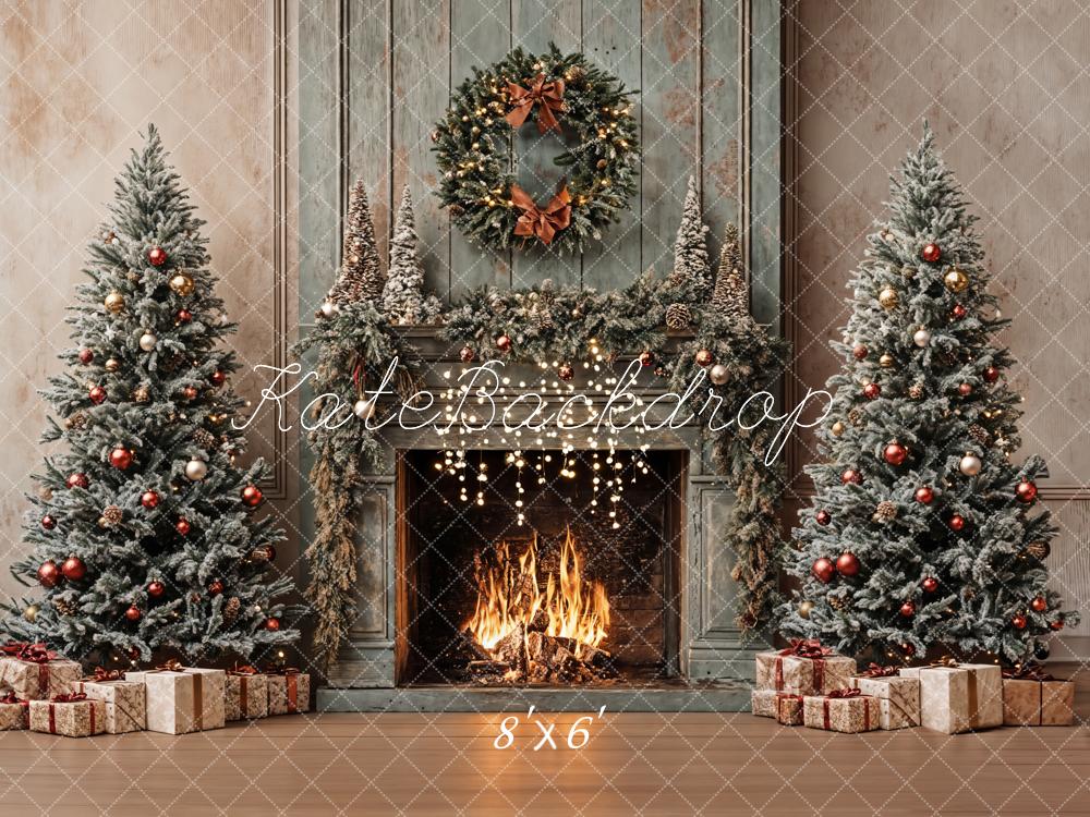 Kate Retro Christmas Tree Fireplace Backdrop Designed by Emetselch