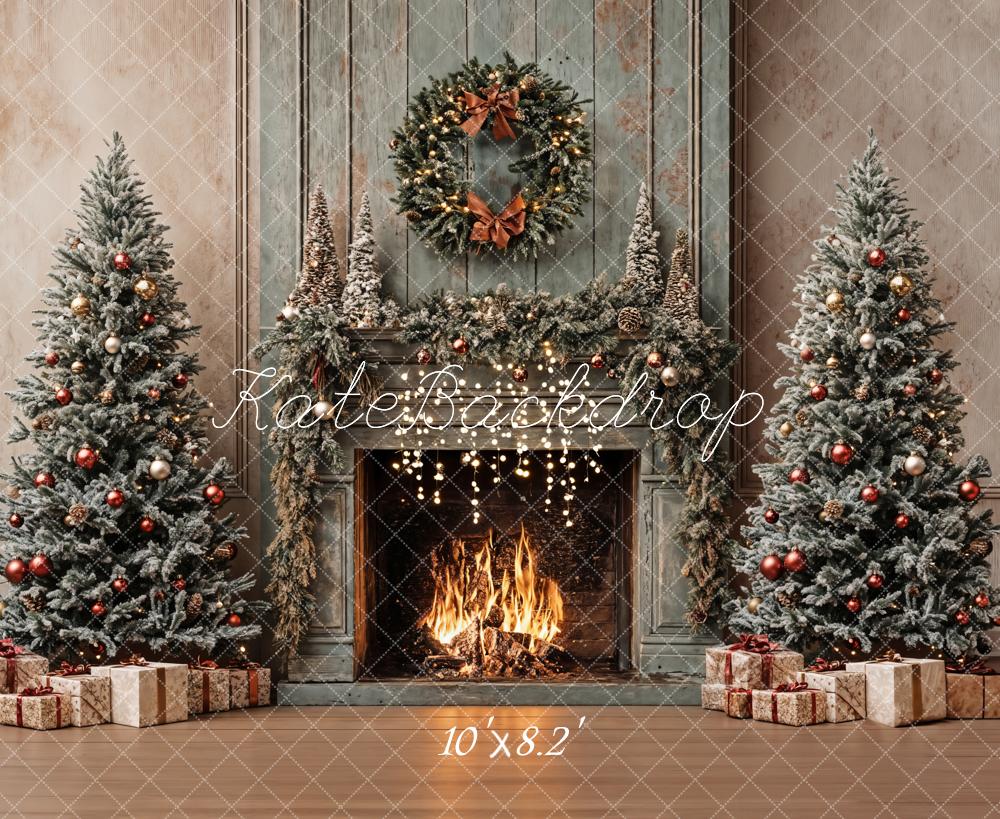 Kate Retro Christmas Tree Fireplace Backdrop Designed by Emetselch