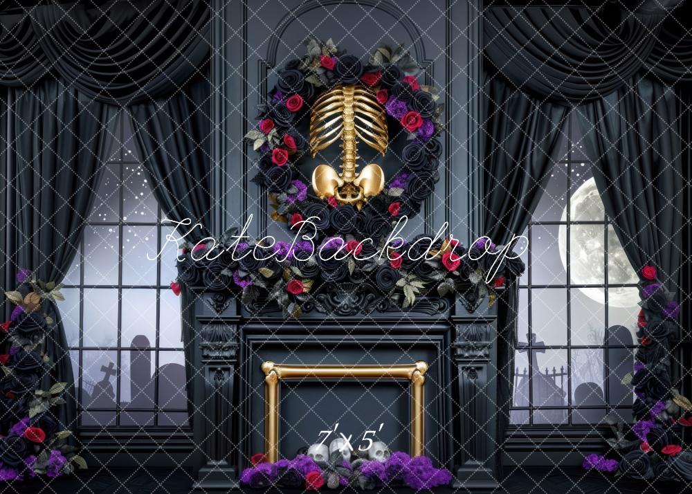 Kate Skeleton Room Fireplace Backdrop Halloween Designed by Mini MakeBelieve