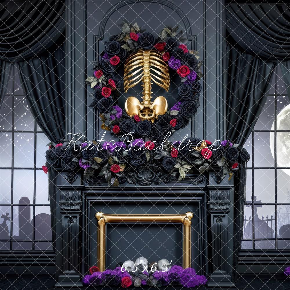 Kate Skeleton Room Fireplace Backdrop Halloween Designed by Mini MakeBelieve