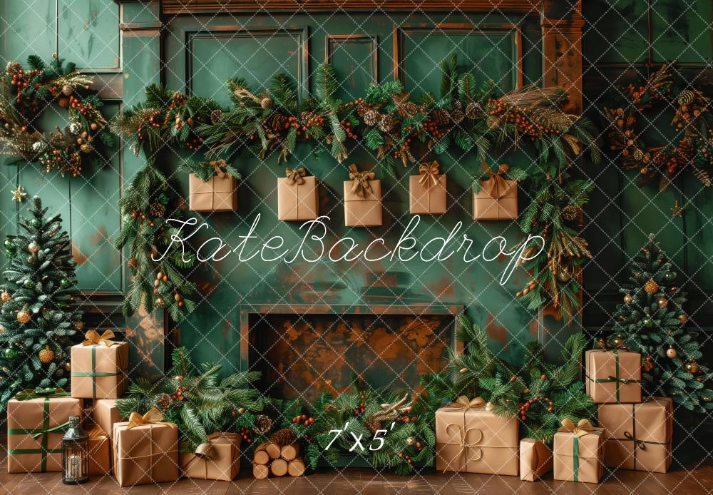 Kate Elegant Green Christmas Fireplace Backdrop Designed by Patty Robert