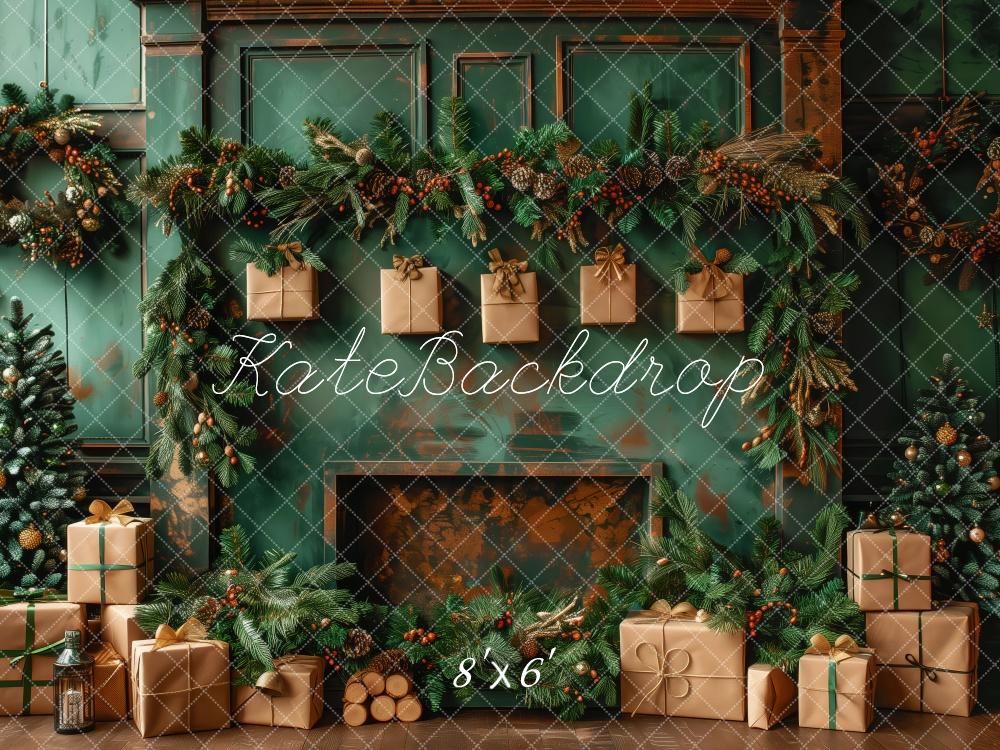 Kate Elegant Green Christmas Fireplace Backdrop Designed by Patty Robert