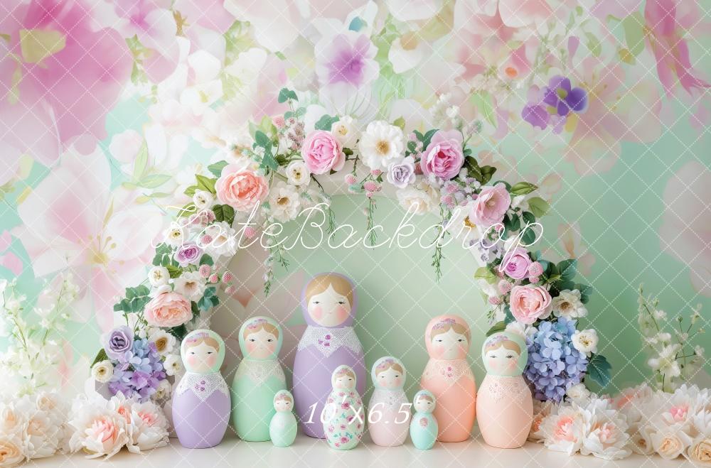 Kate Pastel Floral Matryoshka Dolls Backdrop Designed by Patty Robert