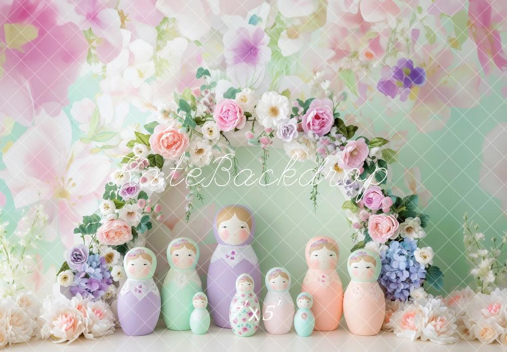 Kate Pastel Floral Matryoshka Dolls Backdrop Designed by Patty Robert