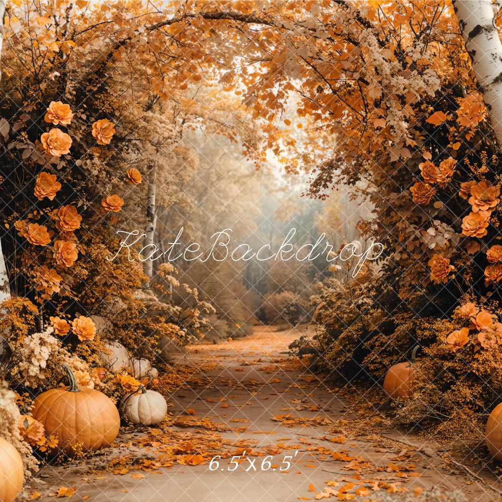 Kate Autumn Backdrop Maple Forest Flowers Pumpkin Designed by Emetselch