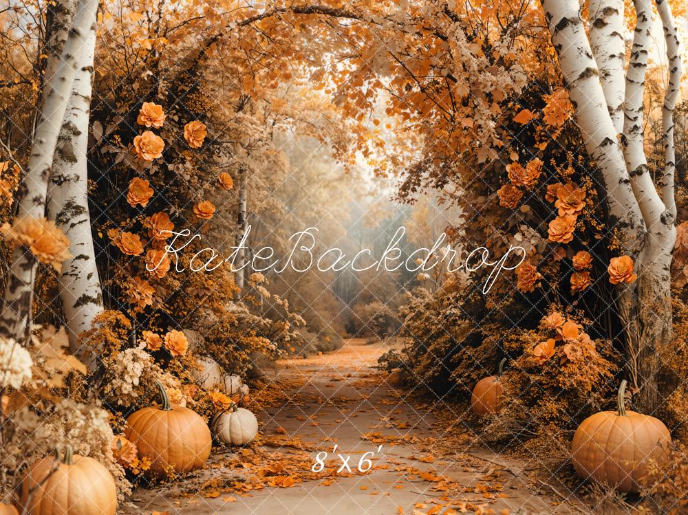 Kate Autumn Backdrop Maple Forest Flowers Pumpkin Designed by Emetselch