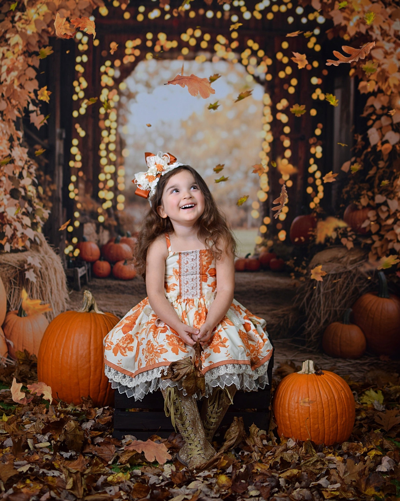 Kate Fall Maple Arch Pumpkins Barn Backdrop Designed by Emetselch