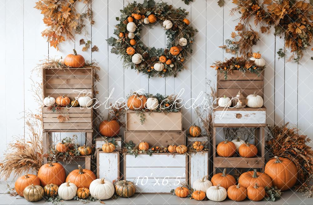 Kate Fall Pumpkins Wreath Wood Box Backdrop Designed by Emetselch