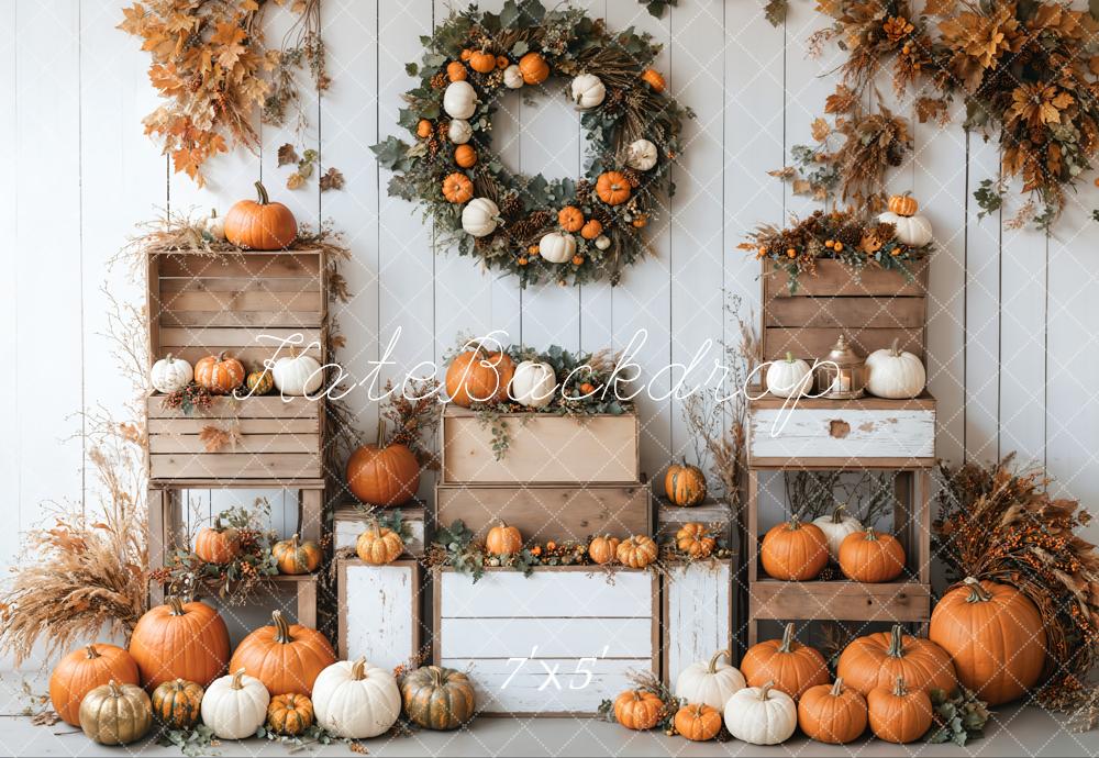 Kate Fall Pumpkins Wreath Wood Box Backdrop Designed by Emetselch