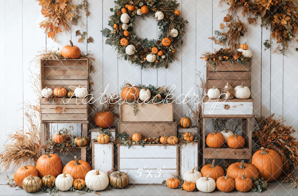 Kate Fall Pumpkins Wreath Wood Box Backdrop Designed by Emetselch