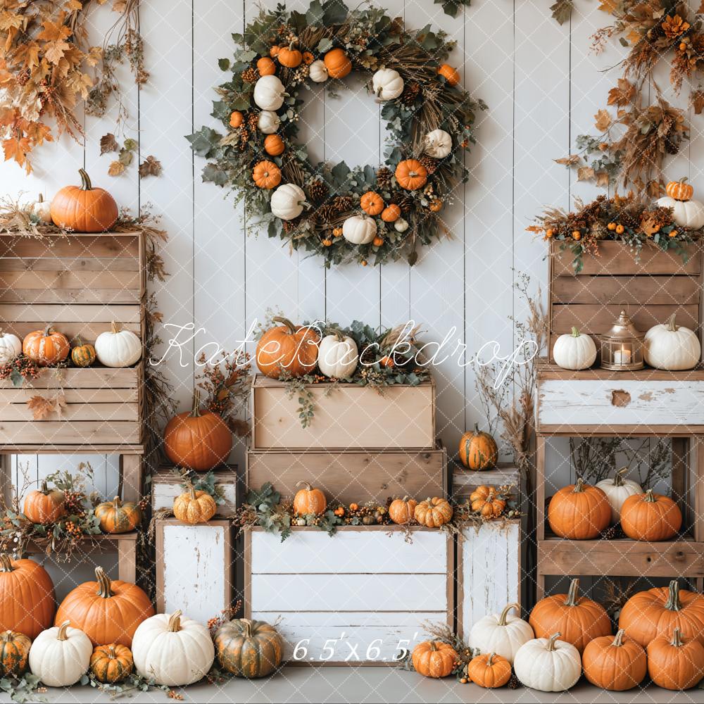 Kate Fall Pumpkins Wreath Wood Box Backdrop Designed by Emetselch