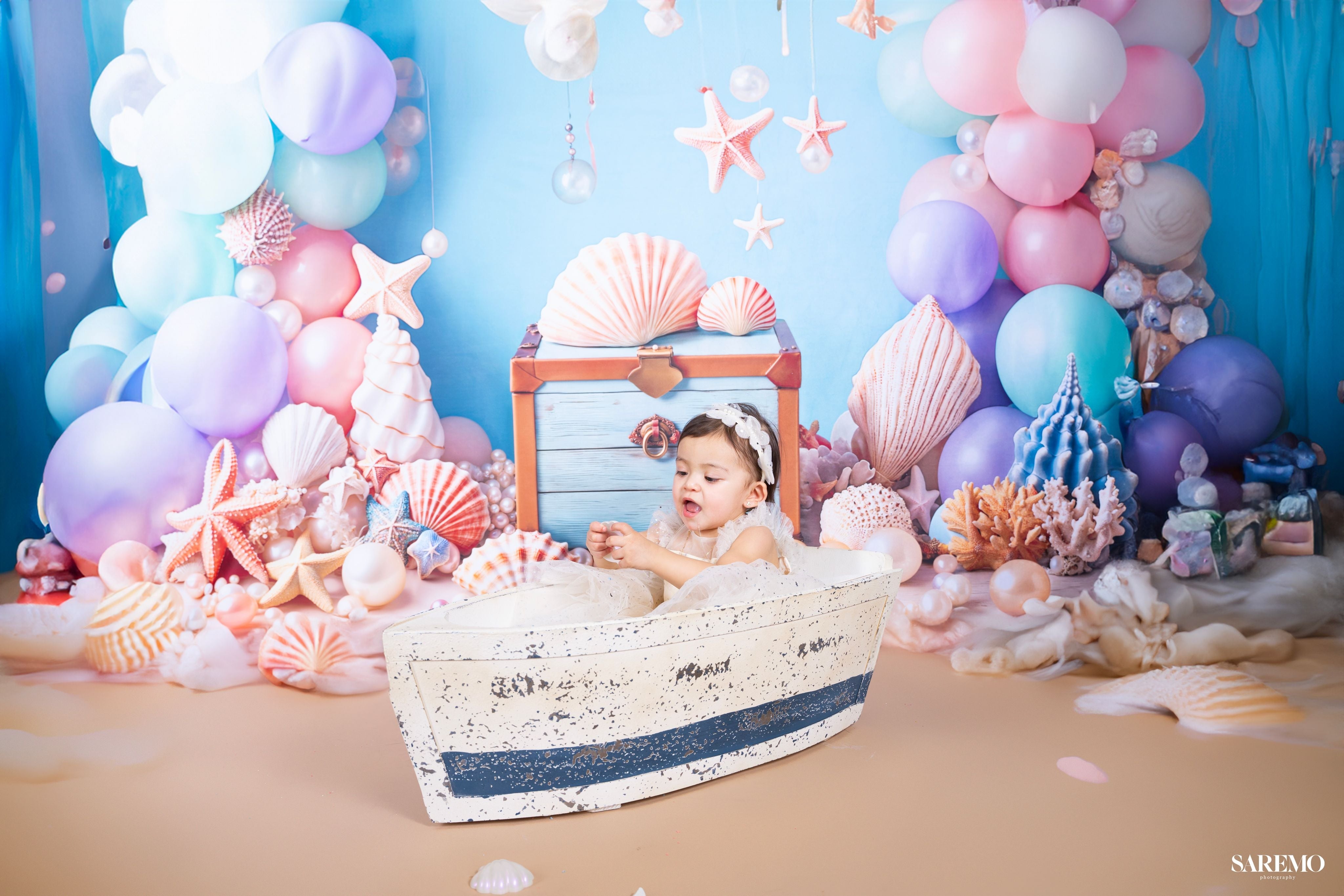 Kate Cake Smash Sea Colorful Balloons Backdrop Designed by Emetselch