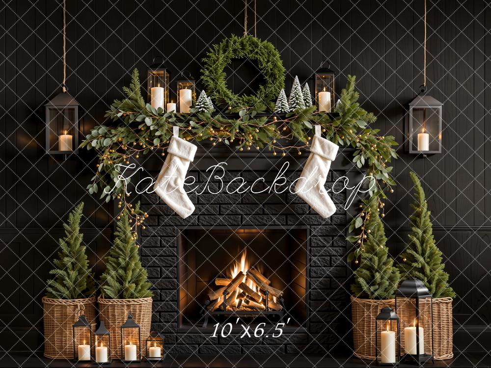 Kate Christmas Tree Fireplace Black Wall Backdrop Designed by Emetselch