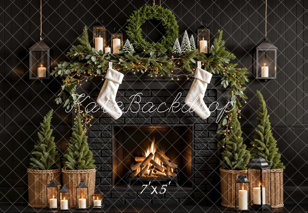 Kate Christmas Tree Fireplace Black Wall Backdrop Designed by Emetselch