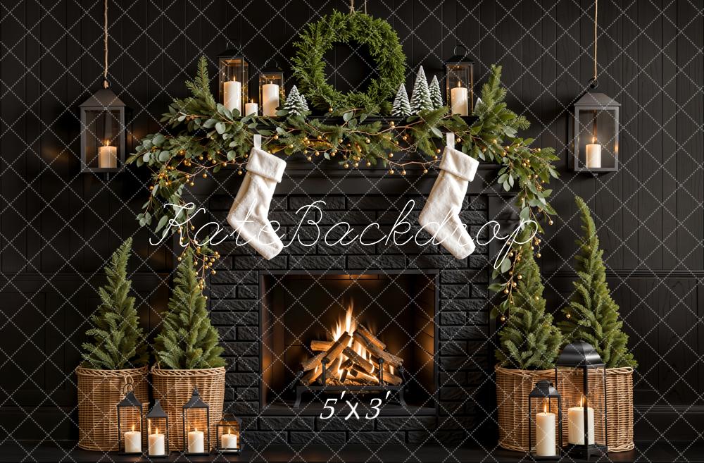 Kate Christmas Tree Fireplace Black Wall Backdrop Designed by Emetselch