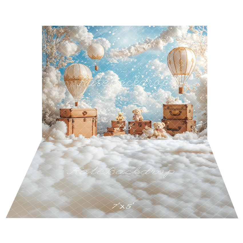 Kate Children Hot Air Balloon Backdrop+White Clouds Floor Backdrop