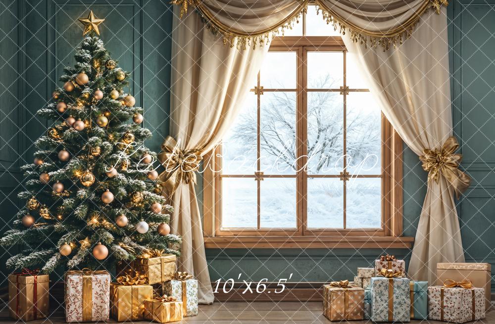 Kate Christmas Tree Window Curtains Gifts Backdrop Designed by Emetselch