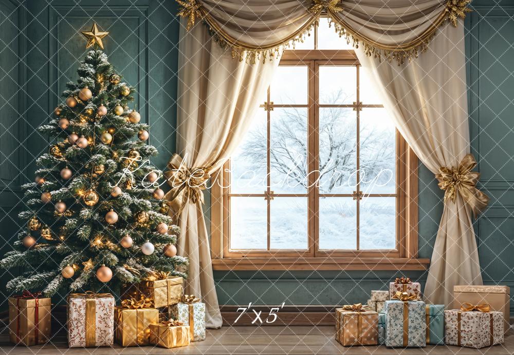 Kate Christmas Tree Window Curtains Gifts Backdrop Designed by Emetselch