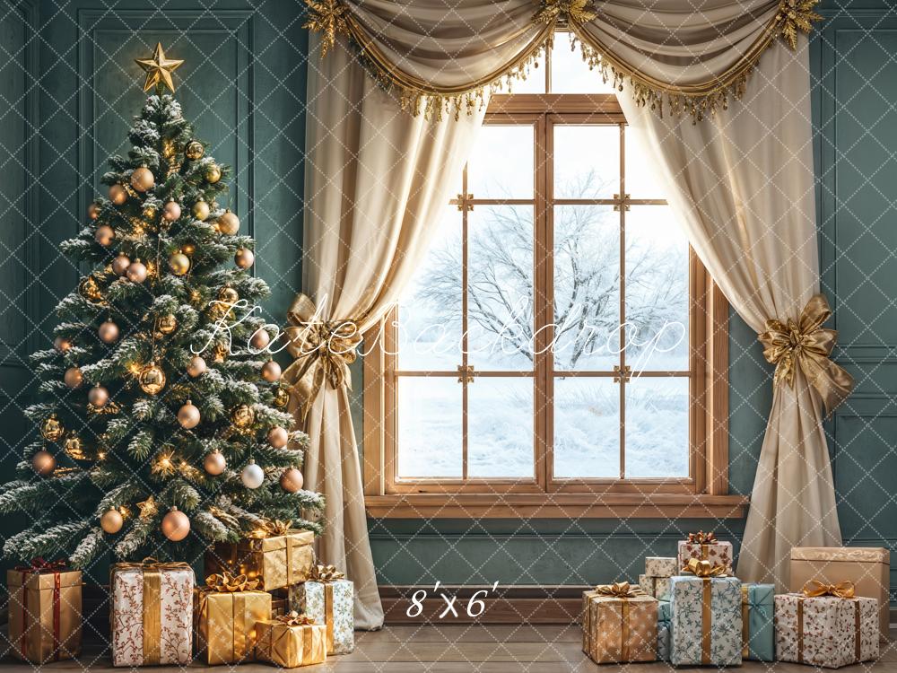 Kate Christmas Tree Window Curtains Gifts Backdrop Designed by Emetselch