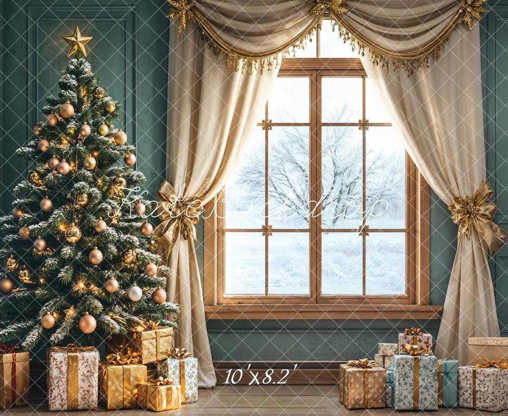 Kate Christmas Tree Window Curtains Gifts Backdrop Designed by Emetselch