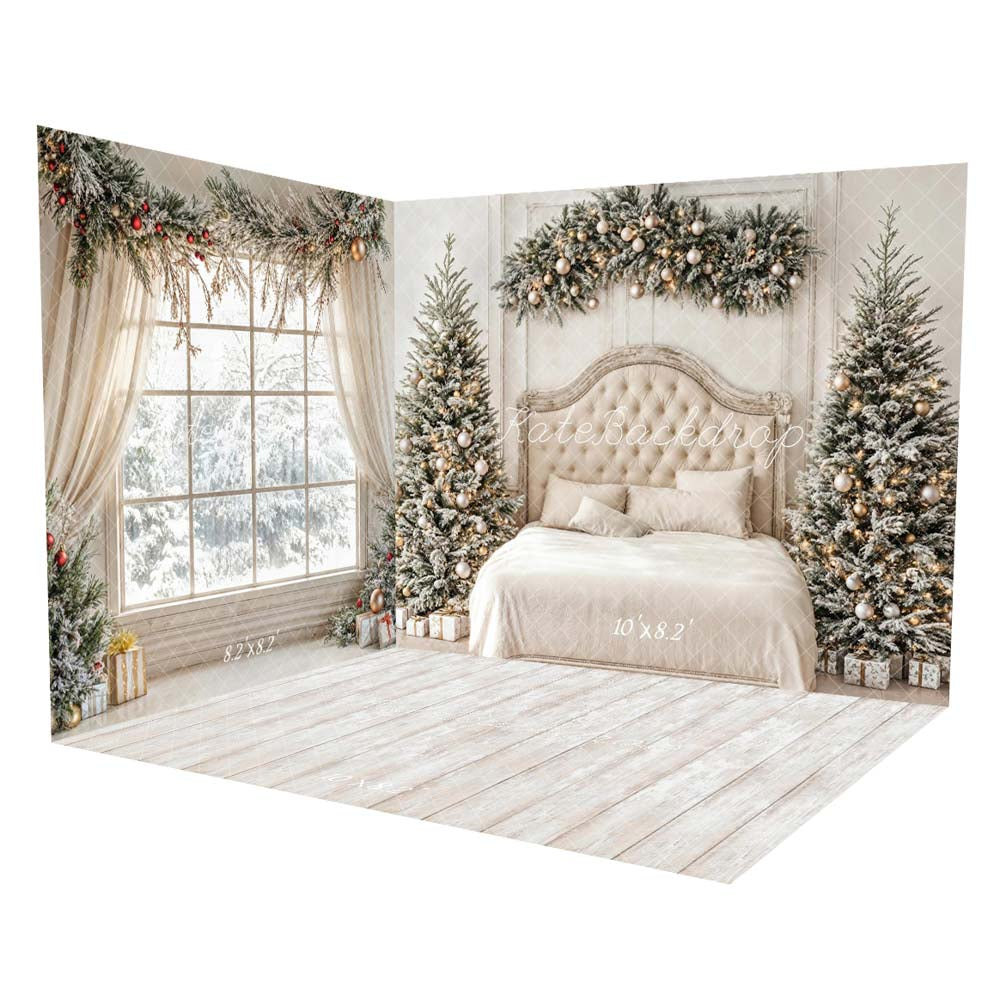 Kate Christmas Tree Headboard Upholstered Bedroom White Curtains Room Set(8ftx8ft&10ftx8ft&8ftx10ft)