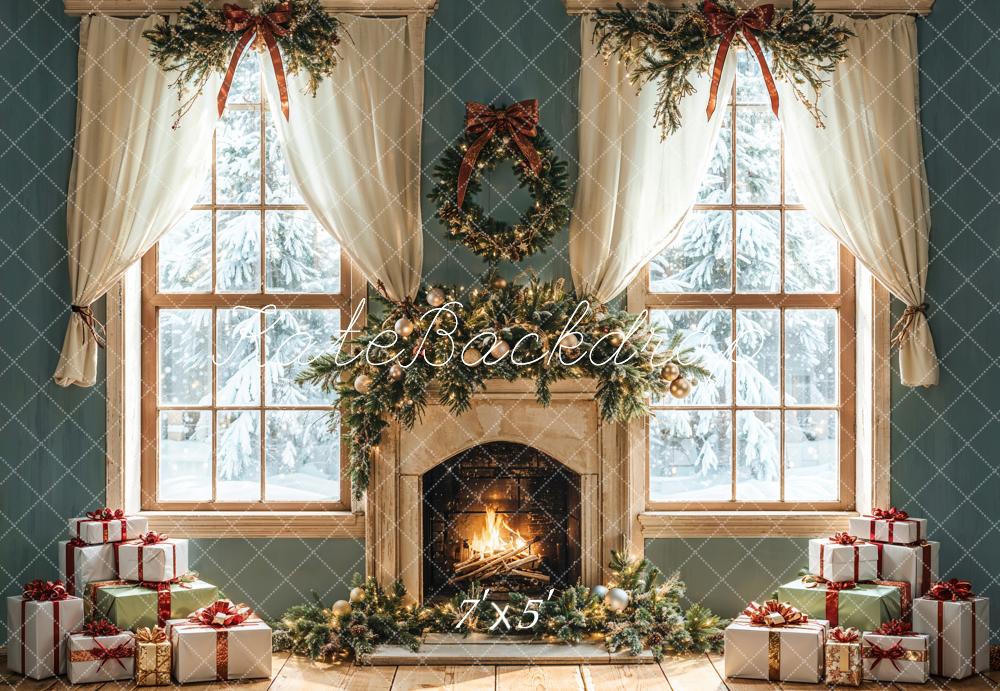 Kate Christmas Fireplace Gifts Window Backdrop Designed by Emetselch