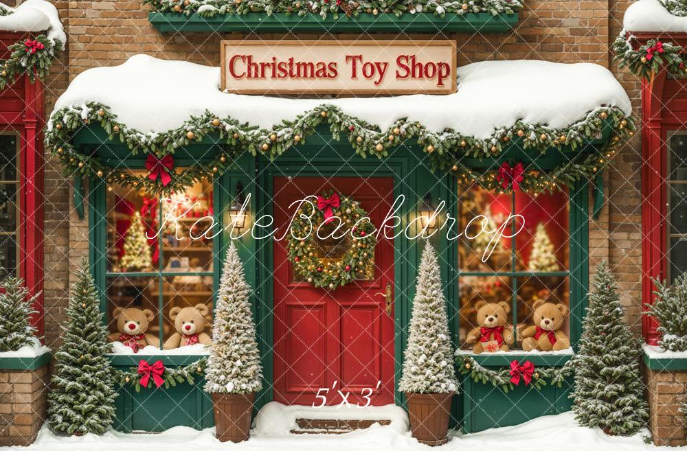 Kate Christmas Toy Shop Backdrop Snow Green Designed by Emetselch