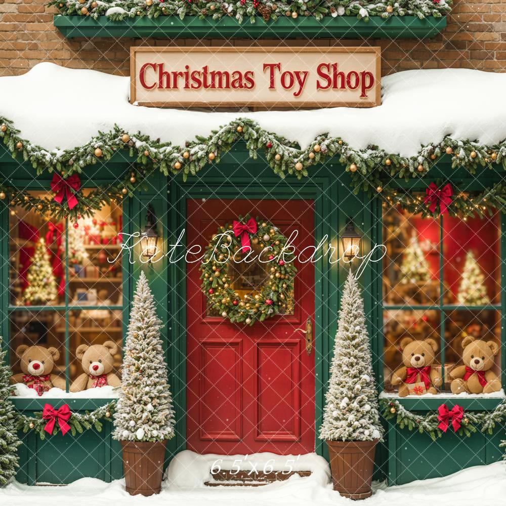 Kate Christmas Toy Shop Backdrop Snow Green Designed by Emetselch