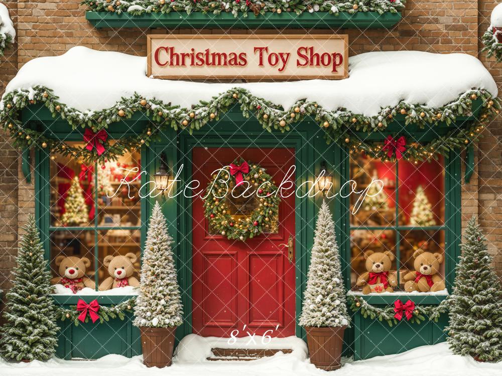 Kate Christmas Toy Shop Backdrop Snow Green Designed by Emetselch