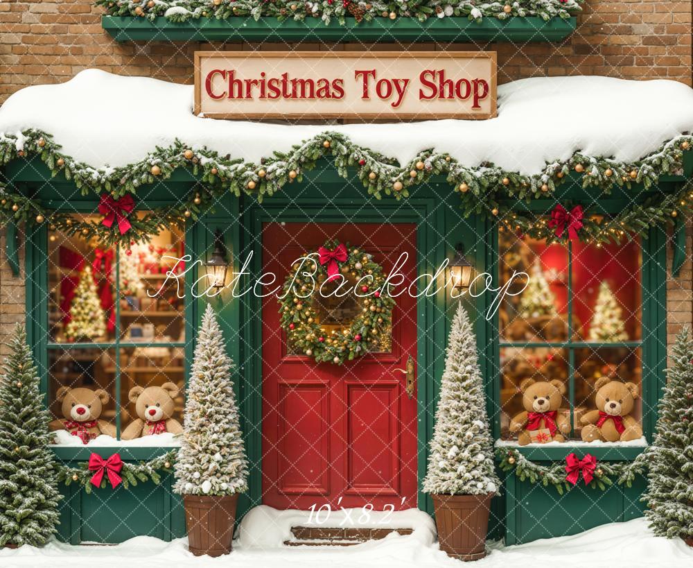 Kate Christmas Toy Shop Backdrop Snow Green Designed by Emetselch