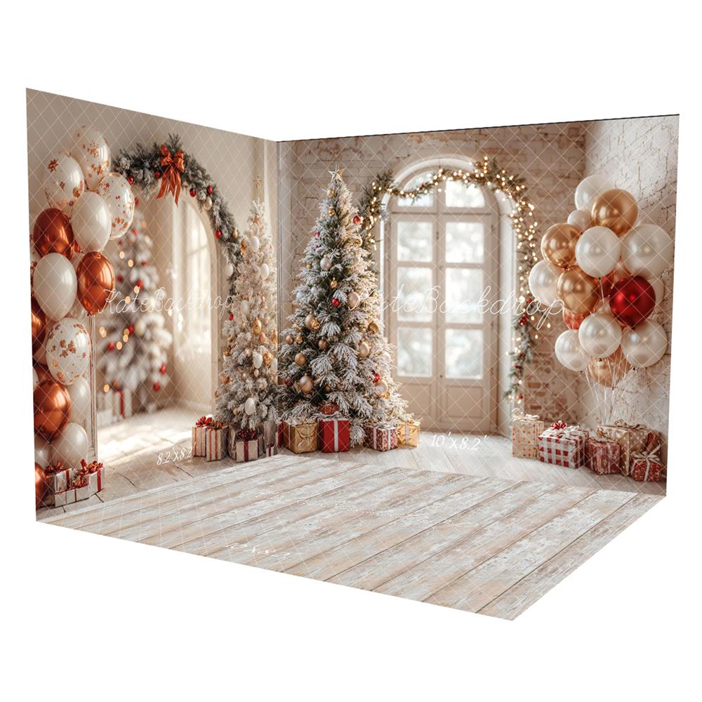 Kate Christmas Tree Balloons Arch Window Door Backdorp Room Set(8ftx8ft&10ftx8ft&8ftx10ft)