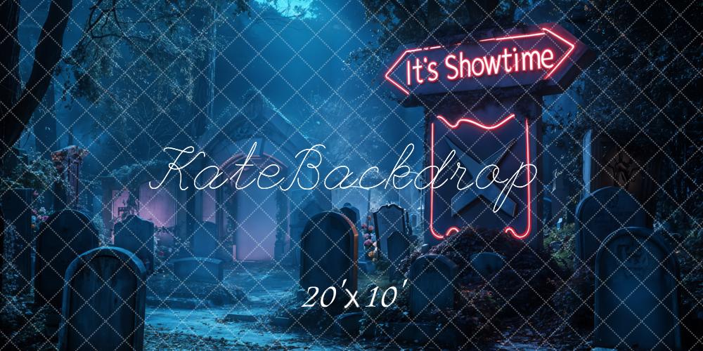 Kate Halloween Backdrop Neon Graveyard Night Designed by Emetselch