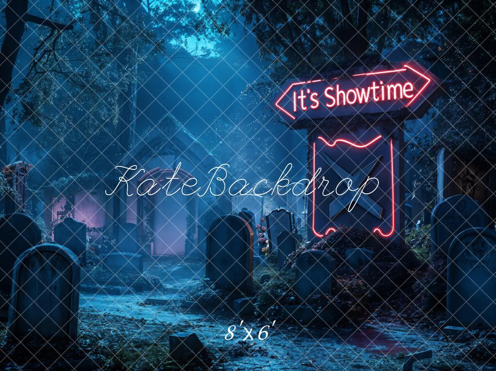 Kate Halloween Backdrop Neon Graveyard Night Designed by Emetselch