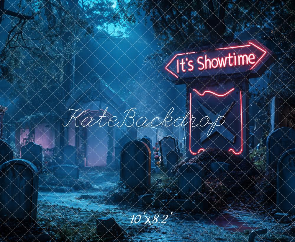 Kate Halloween Backdrop Neon Graveyard Night Designed by Emetselch