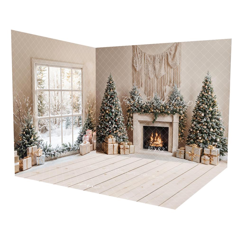 Kate Winter Window Christmas Fireplace Boho Room Set(8ftx8ft&10ftx8ft&8ftx10ft)