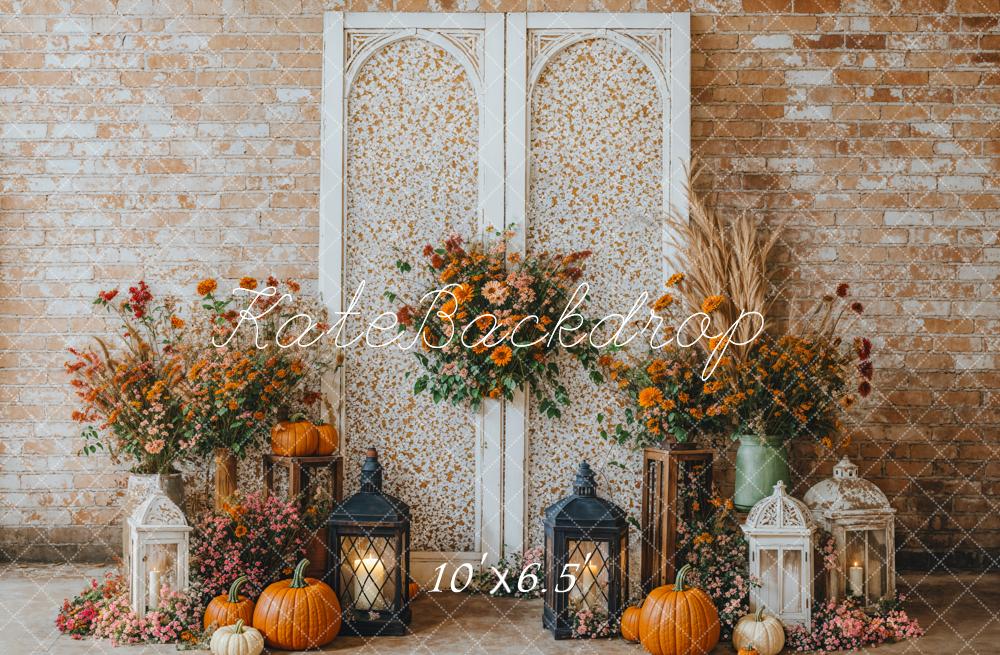 Kate Fall Floral Arch Brick Wall Backdrop Designed by Emetselch