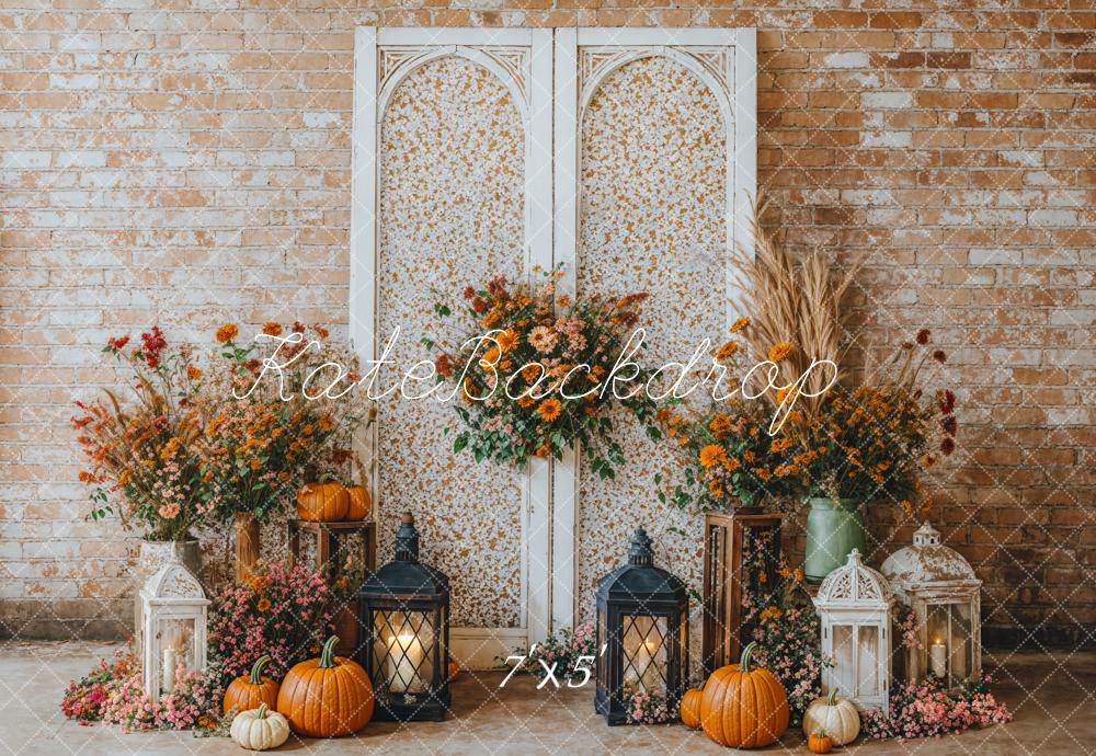 Kate Fall Floral Arch Brick Wall Backdrop Designed by Emetselch