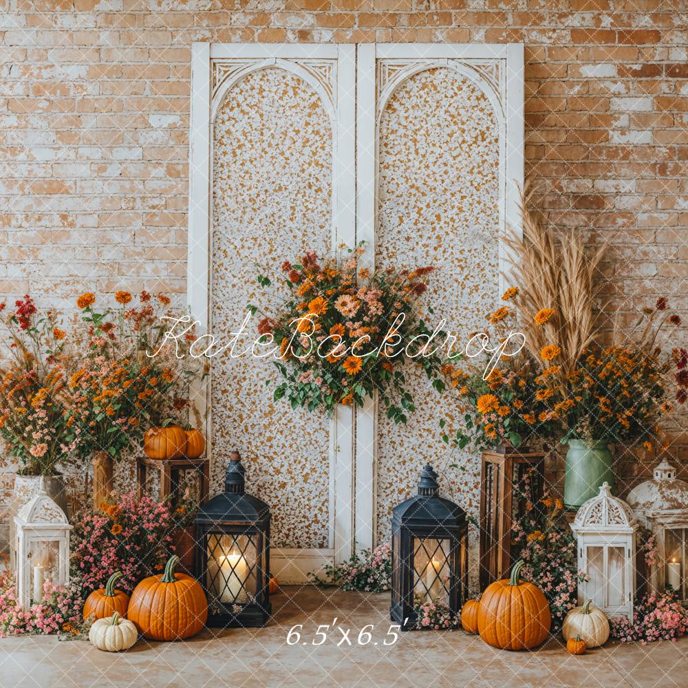 Kate Fall Floral Arch Brick Wall Backdrop Designed by Emetselch