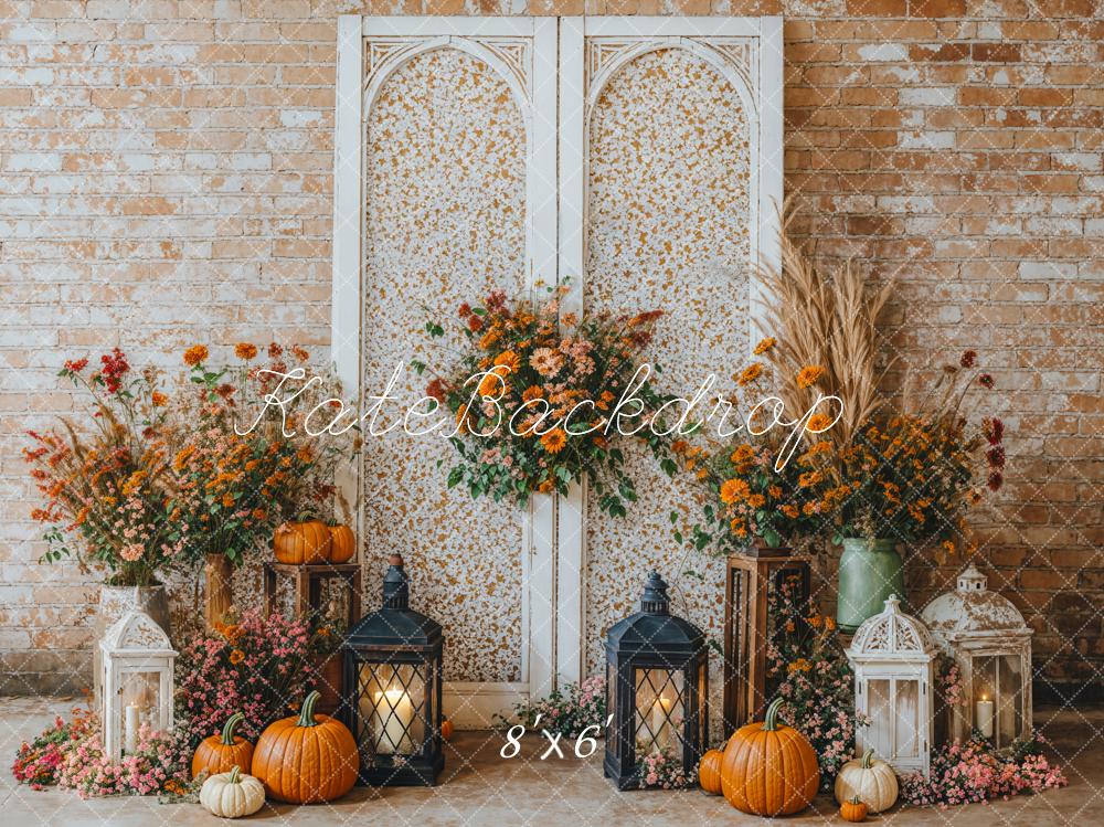 Kate Fall Floral Arch Brick Wall Backdrop Designed by Emetselch