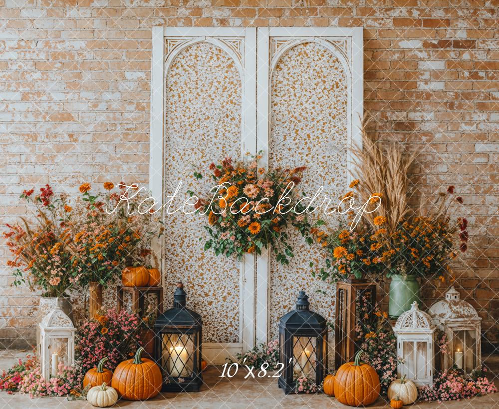 Kate Fall Floral Arch Brick Wall Backdrop Designed by Emetselch