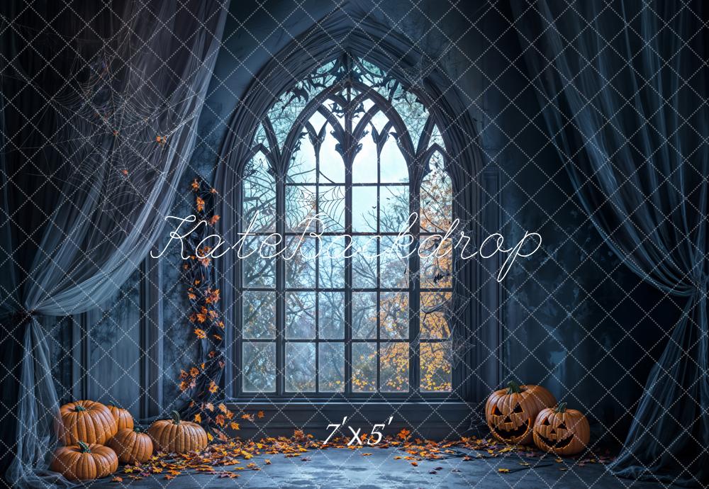 Kate Halloween Backdrop Pumpkin Window Spider Web Designed by Emetselch