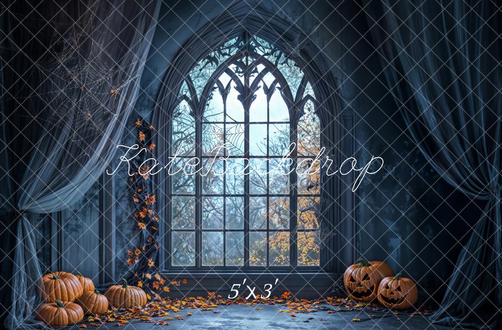 Kate Halloween Backdrop Pumpkin Window Spider Web Designed by Emetselch