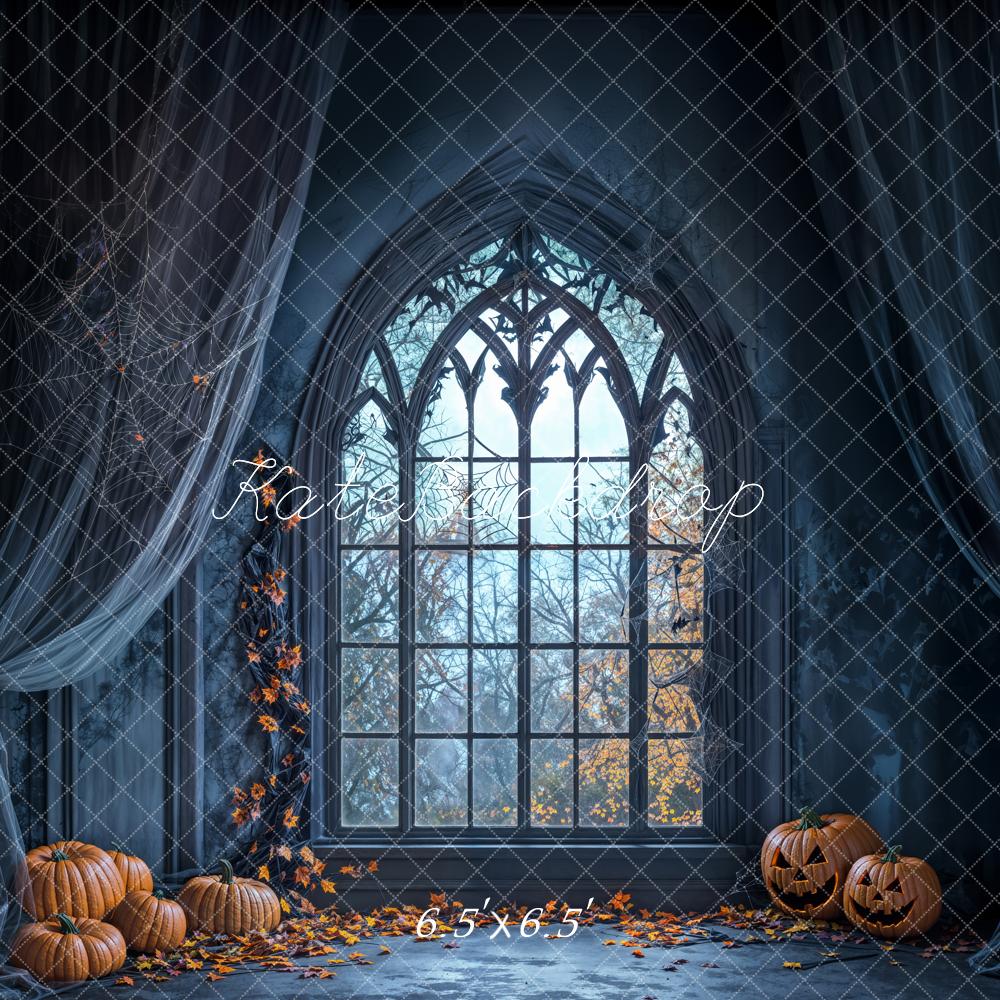 Kate Halloween Backdrop Pumpkin Window Spider Web Designed by Emetselch