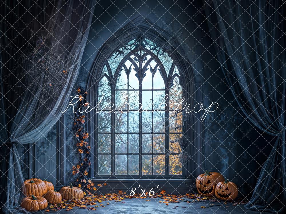 Kate Halloween Backdrop Pumpkin Window Spider Web Designed by Emetselch