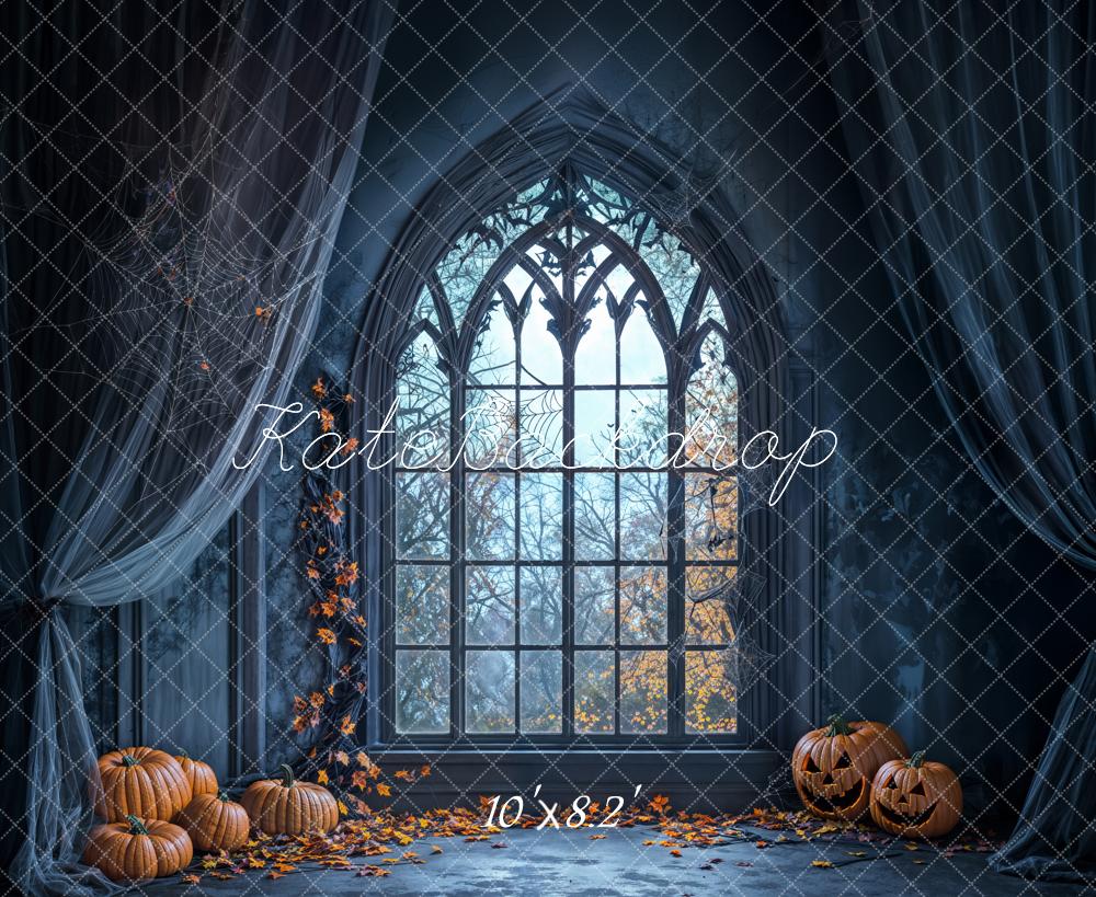 Kate Halloween Backdrop Pumpkin Window Spider Web Designed by Emetselch