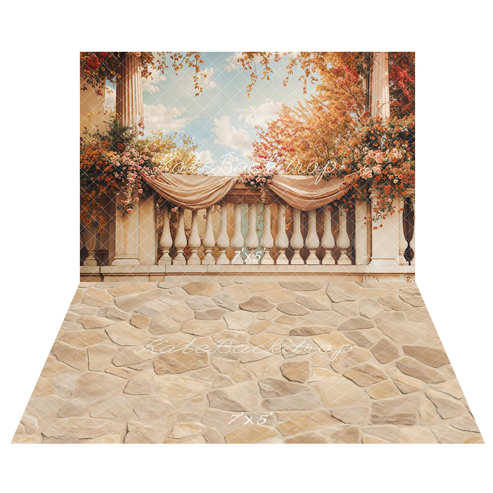 Kate Retro Flower Balcony Backdrop+Stone Texture Floor Backdrop