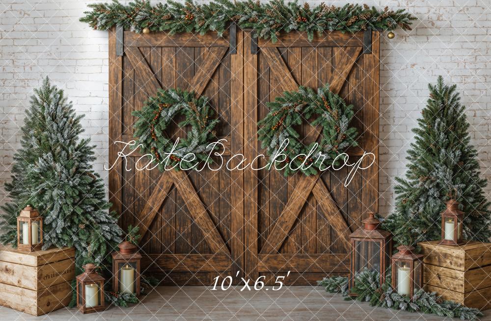 Kate Christmas Tree White Brick Wall Backdrop Barn Door Designed by Emetselch