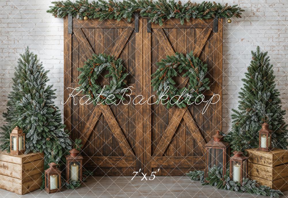 Kate Christmas Tree White Brick Wall Backdrop Barn Door Designed by Emetselch