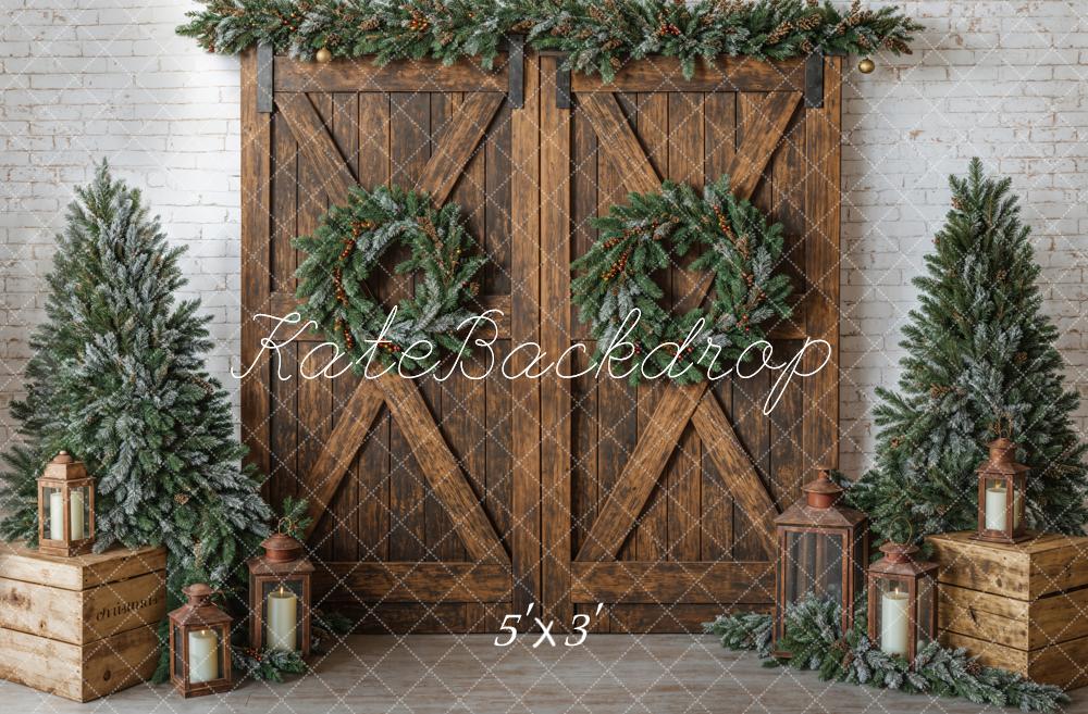 Kate Christmas Tree White Brick Wall Backdrop Barn Door Designed by Emetselch